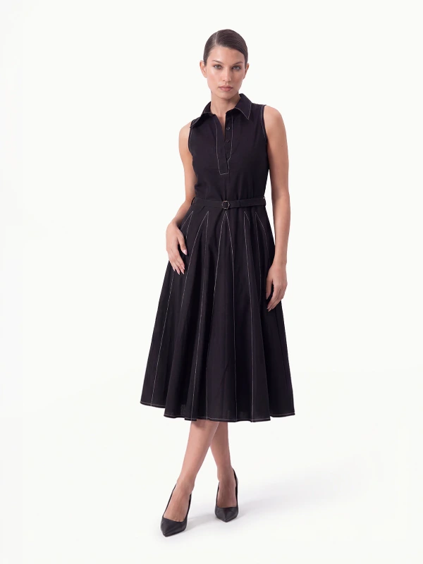 Black Fit and Flare Dress With Detachable Waist Belt 1