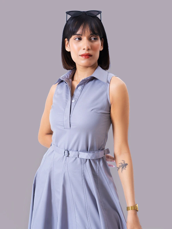 Grey Fit And Flare Formal Dress With Classic Look 1