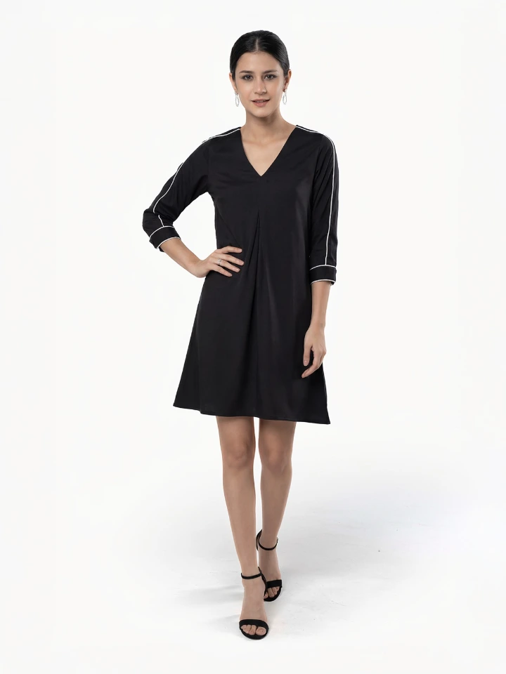 Black V-Neck A-Line Formal Dress For Women