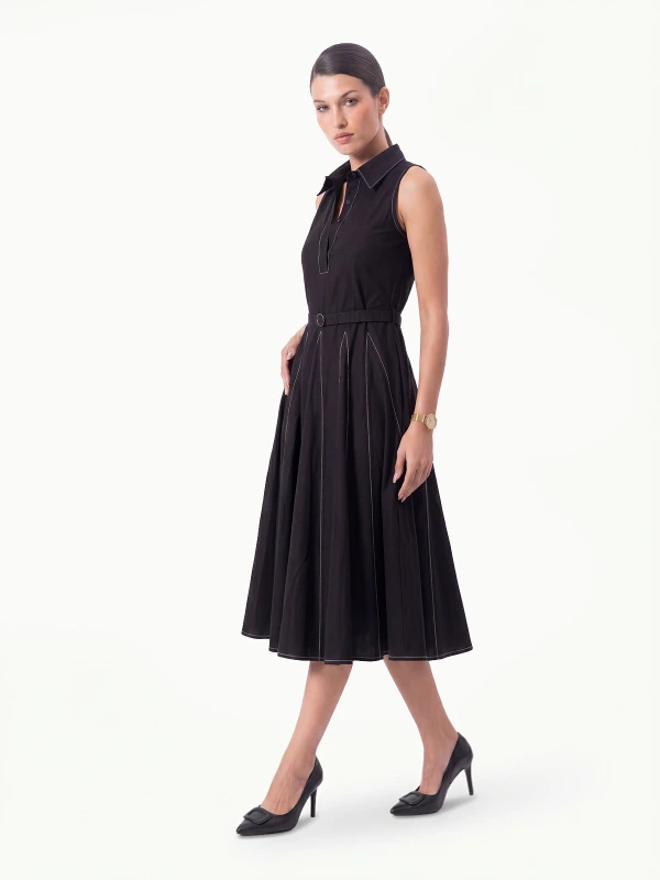 Black Fit and Flare Dress With Detachable Waist Belt 2
