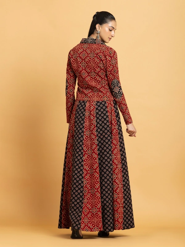 Multicolor Ajrakh Cropped Jacket & Flared Skirt Ethnic Co-Ord Set 6