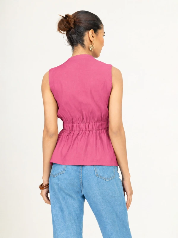 Pink Solid Sleeveless Wrap Top 5