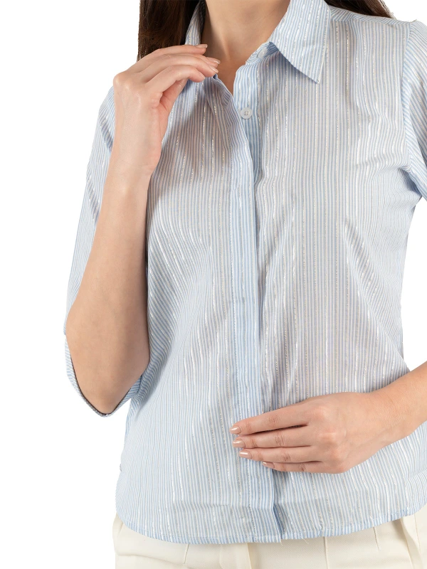 Blue Striped Shirt With Classic Collar Fit 6