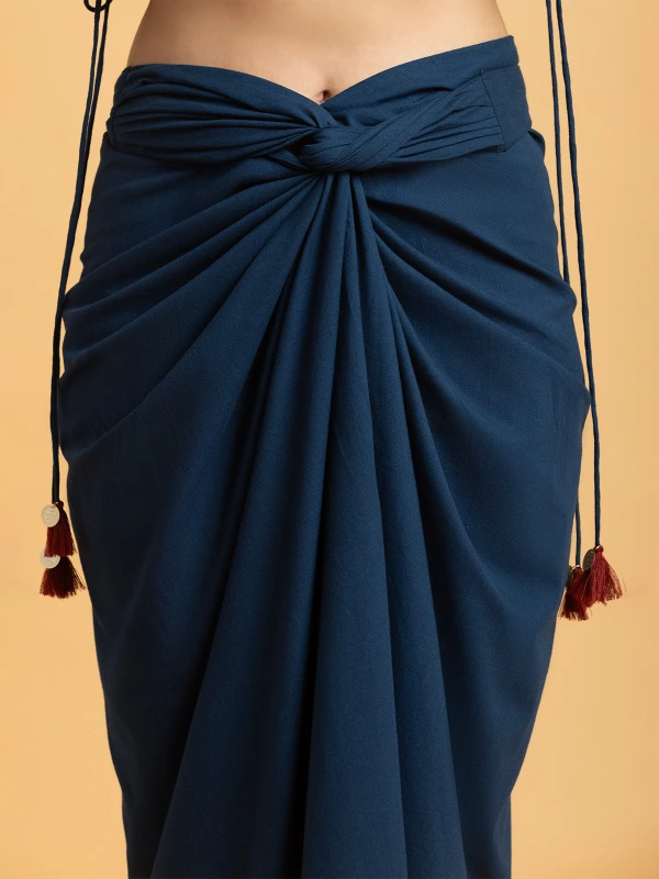 Navy Blue Ajrakh Lotus Print Apron Top & Drape Skirt Ethnic Co-ord Set 6
