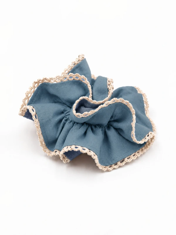 Blue Double Layer Scrunchie With Lace Trim 3