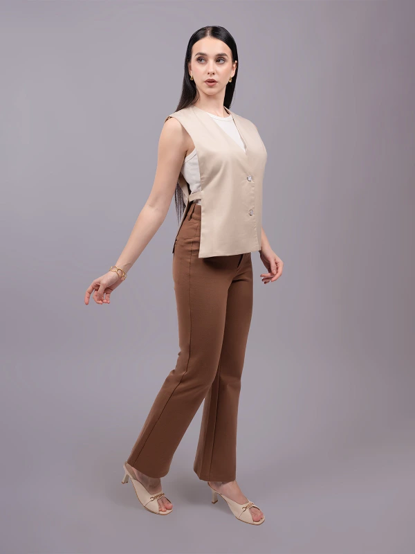 Beige Formal V Neck Sleeveless Waistcoat 5