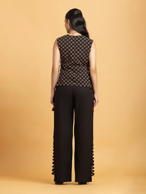 Black Ajrakh Printed Wrap Style Ethnic Waistcoat for Women 6