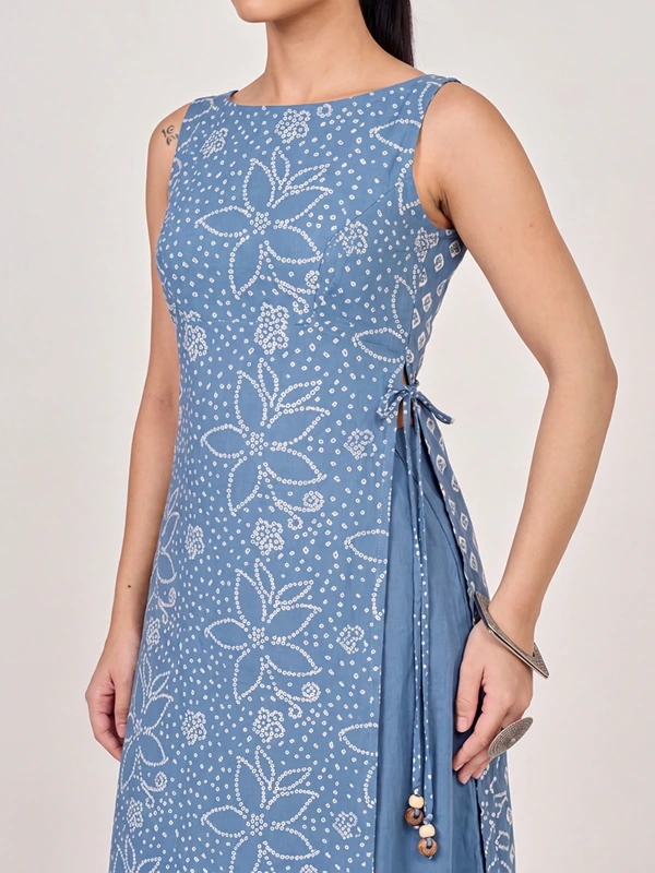 Blue Bandhani Printed Long Kurta 5
