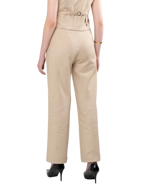 Beige Linen Blend Straight Pants For Women 5