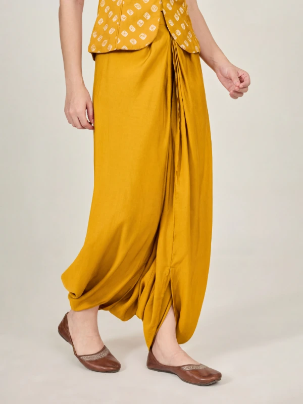 Yellow Solid Dhoti Pants For Women 4