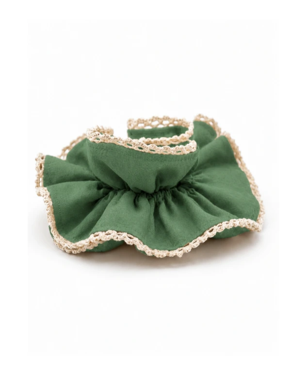 Green Double Layer Scrunchie With Lace Trim 2