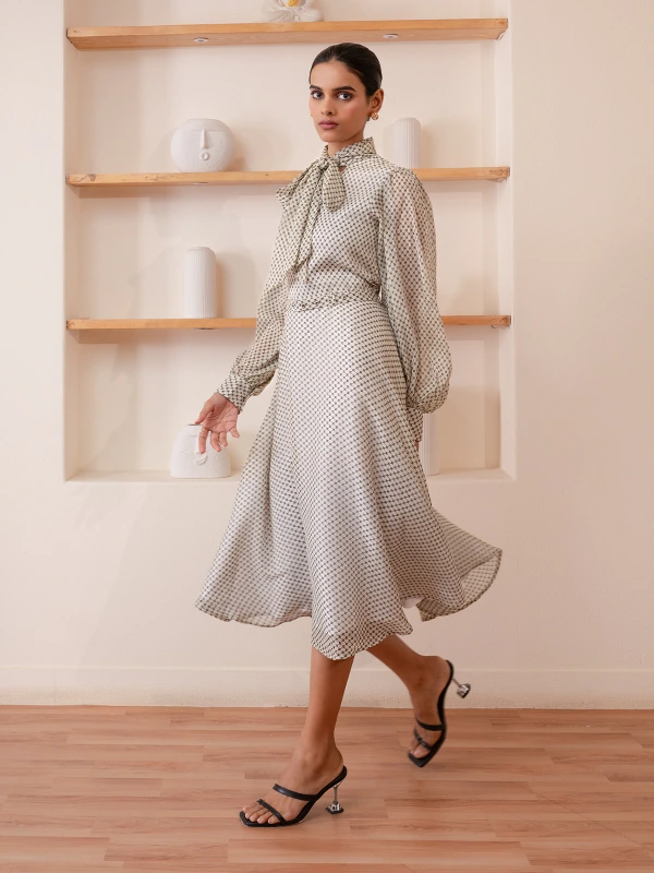 Off-White Collar Tie-Up Fit and Flare Dress 2