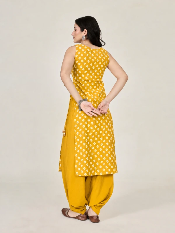 Yellow Bandhani Printed Long Kurta 8