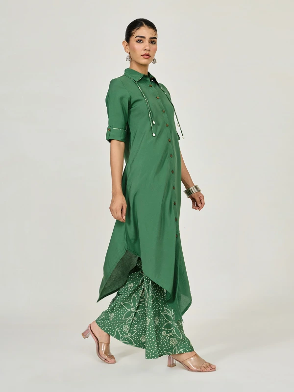 Green Asymmetric Kurta & Palazzo Set 4