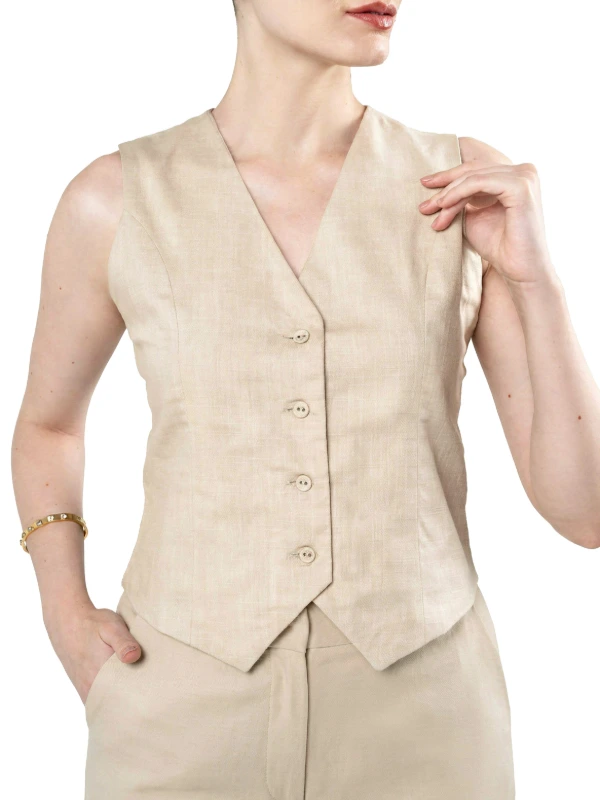 Beige Asymmetrical Waistcoat and Trouser Formal Co-ord Set Women 3