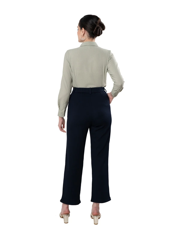 Indigo High-Waist Straight-Fit Trousers For Women 4