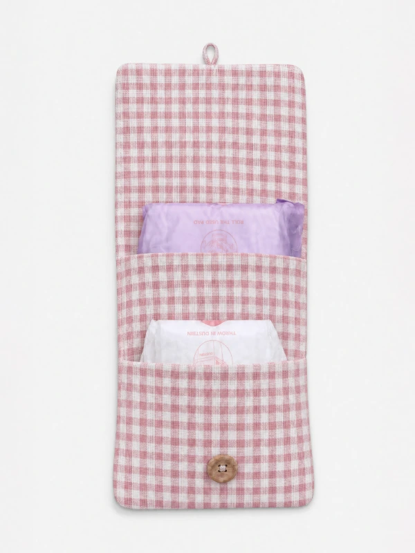 Light Pink Gingham Print Sanitary Pad Pouch 3