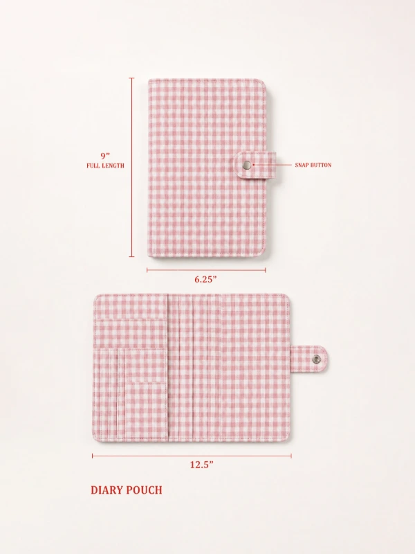 Light Pink Gingham Print Diary Cover with Multi Pockets 5