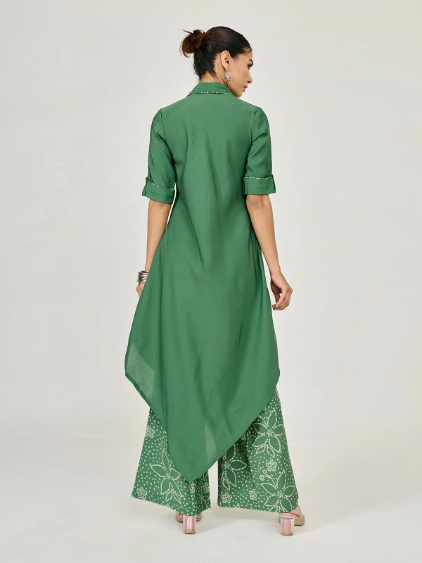 Green Asymmetric Kurta & Palazzo Set 3