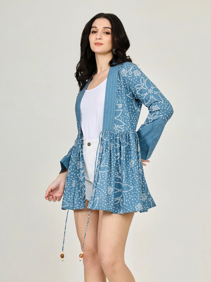 Blue Printed Peplum Shrug