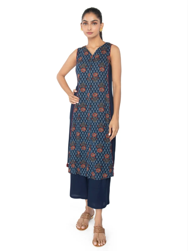 Indigo Paneled Kurta With Pant Ethnic Set 5