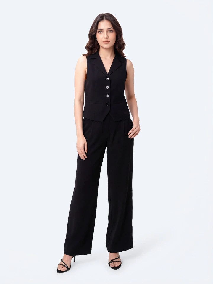 Black Formal Waistcoat And Trousers Co-Ord Set
