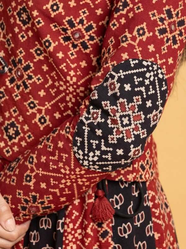 Multicolor Ajrakh Cropped Jacket & Flared Skirt Ethnic Co-Ord Set 5