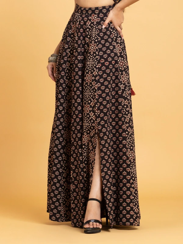 Black Ajrakh Multi-Panelled Flared Maxi Skirt 4