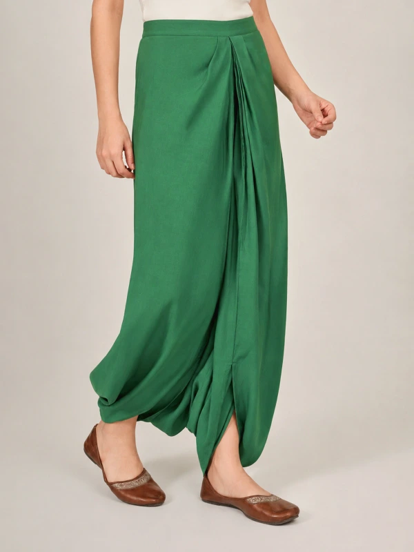 Green Solid Dhoti Pants For Women 3