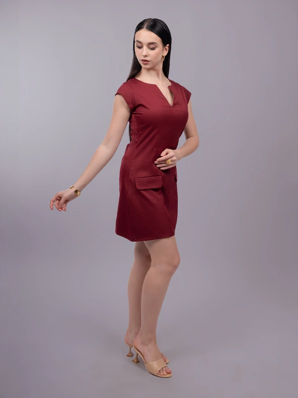 Maroon Formal V Neck Sheath Dress 4