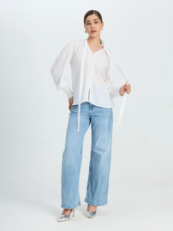 White Full Sleeve Tie Up Top For Women Zlataa 2