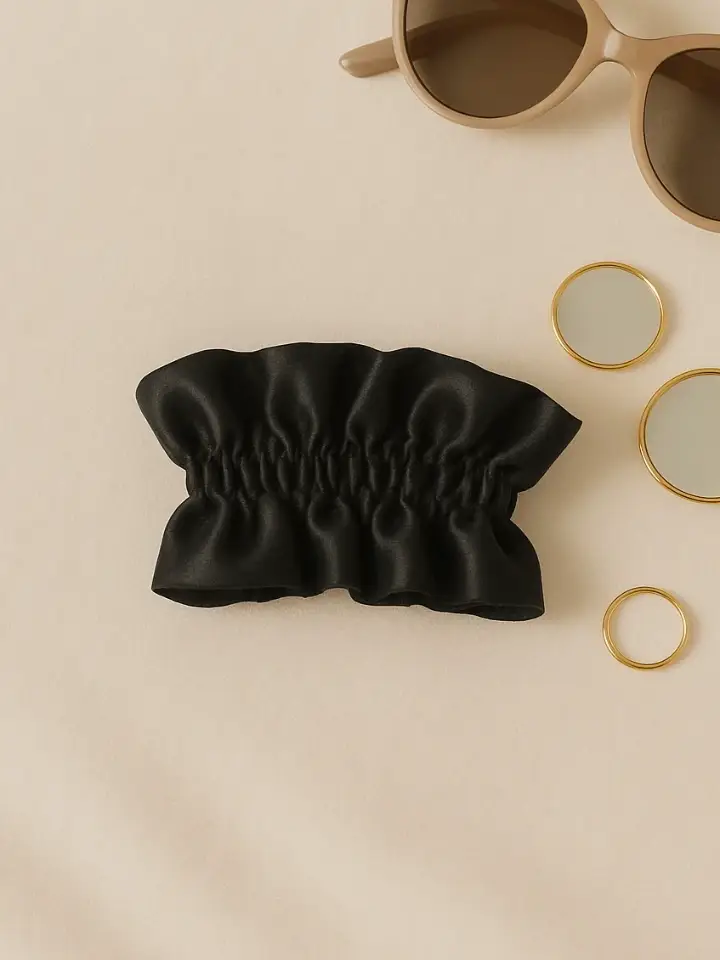 Black Ruffled Satin Scrunchie