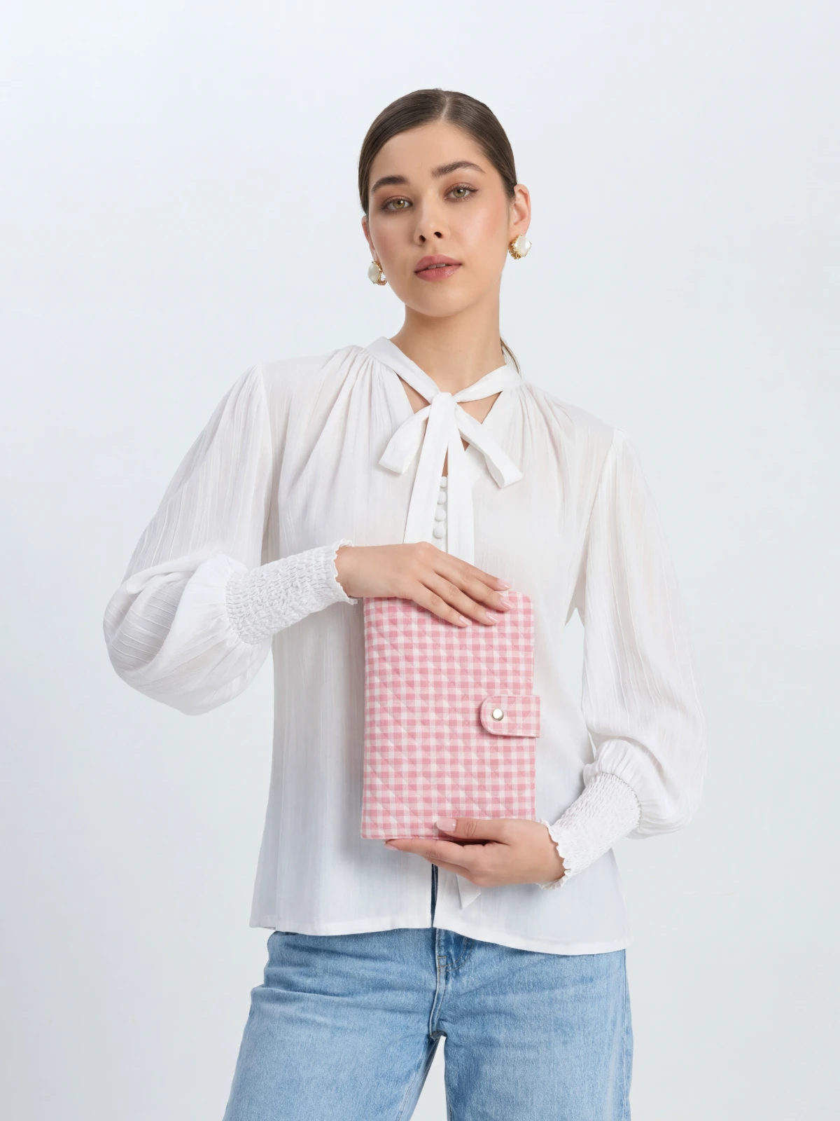 Light Pink Gingham Print Diary Cover with Multi Pockets thumbnail 8