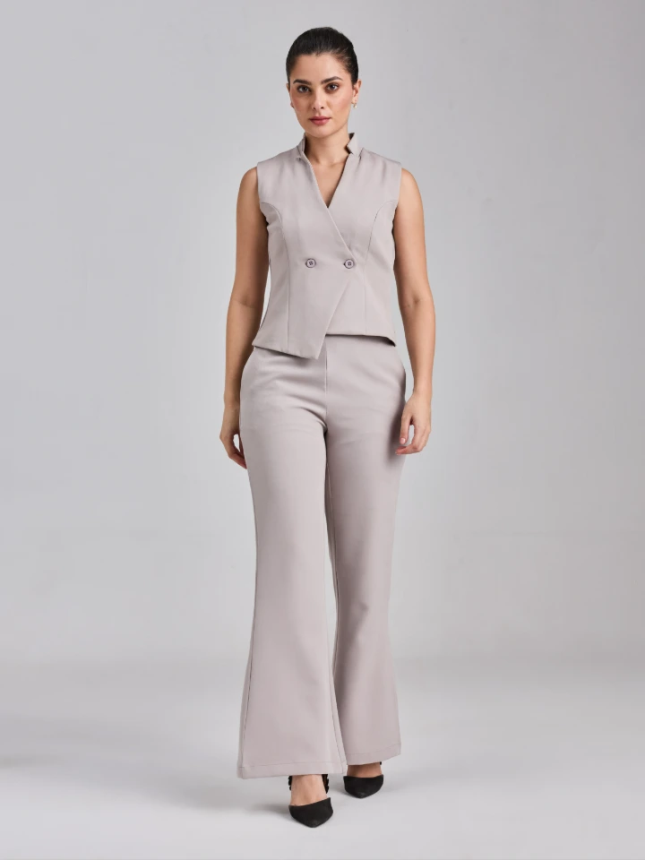 Light Grey High Rise Straight-Fit Formal Pants