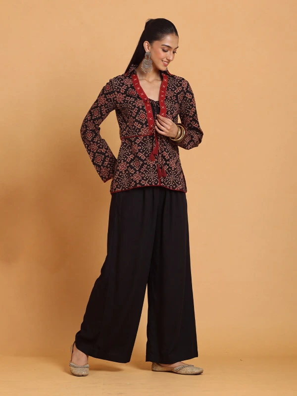 Black Ajrakh Printed Ethnic Top for Women 2