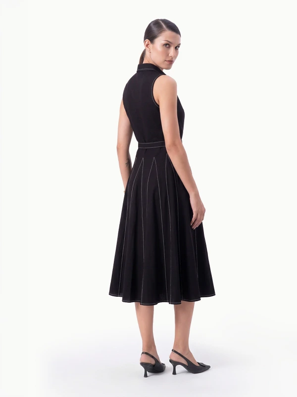 Black Fit and Flare Dress With Detachable Waist Belt 4
