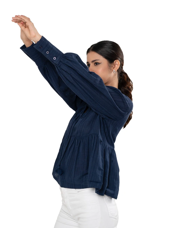 Blue Peplum Top With Bishop Sleeves 4
