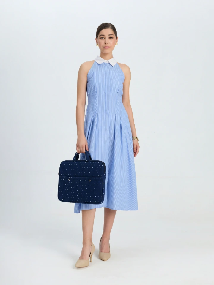 Navy Blue Diamond Print Laptop Sleeve Bag with Two Utility Pockets for MacBook