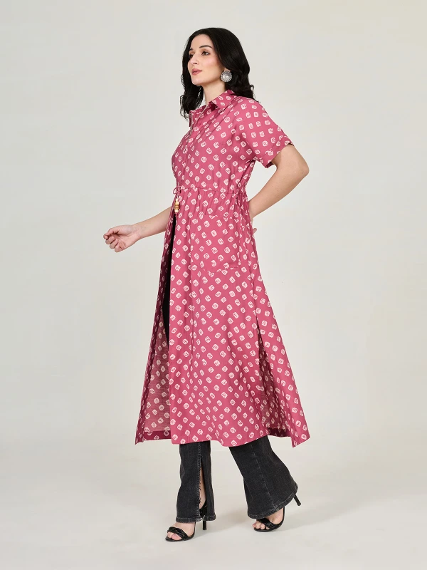 Pink Bandhani Printed Long Shrug 5
