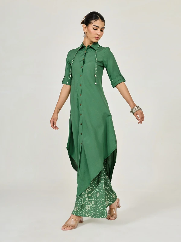 Green Asymmetric Kurta & Palazzo Set 2