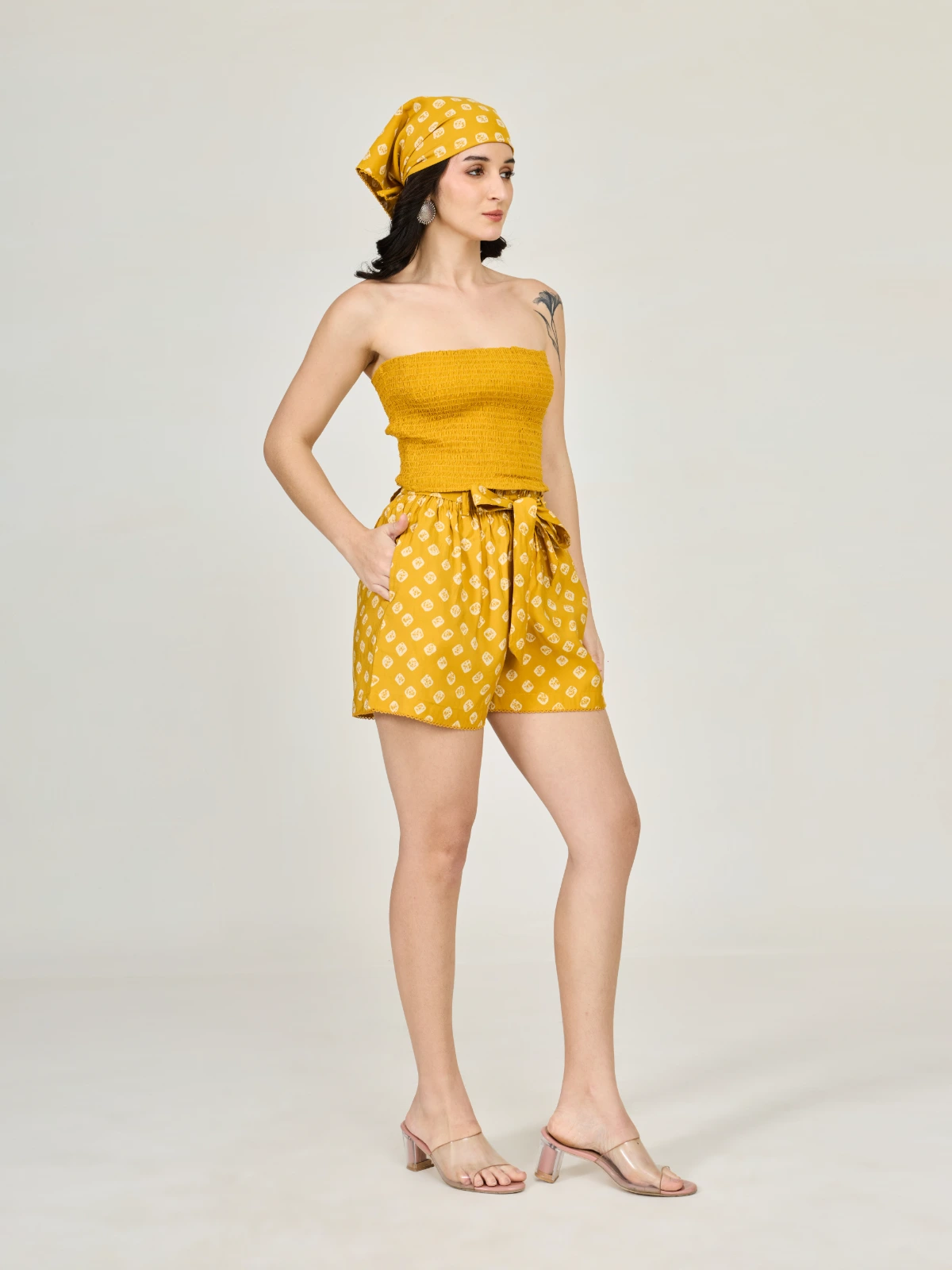 Yellow Bandhani Printed Bandana Scarf thumbnail 4