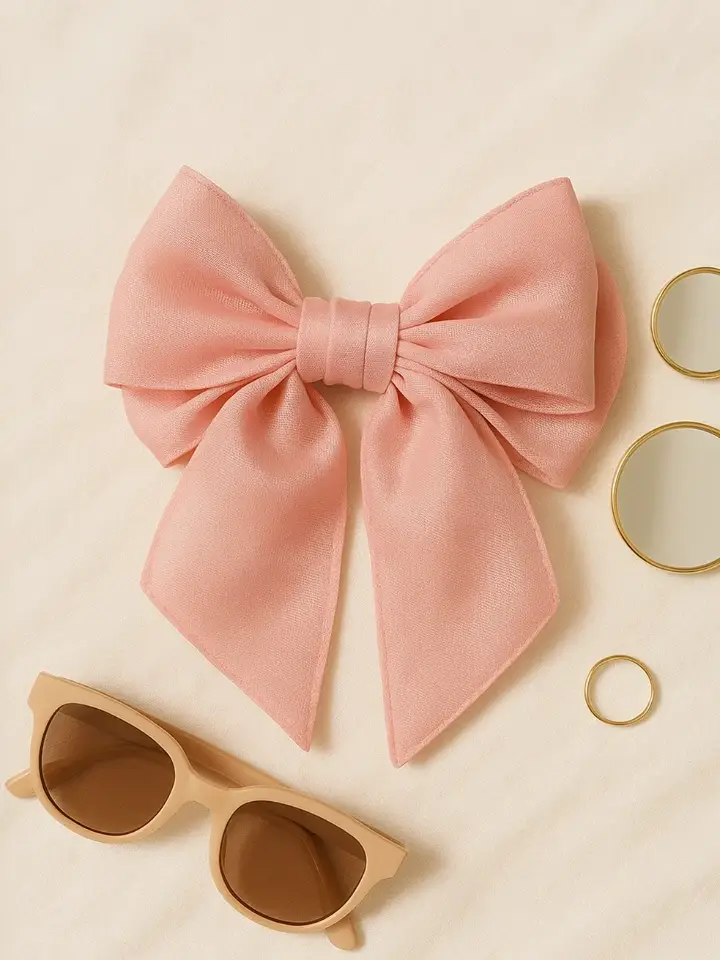 Vintage Pink Double Bow Hair Clip with Scarf