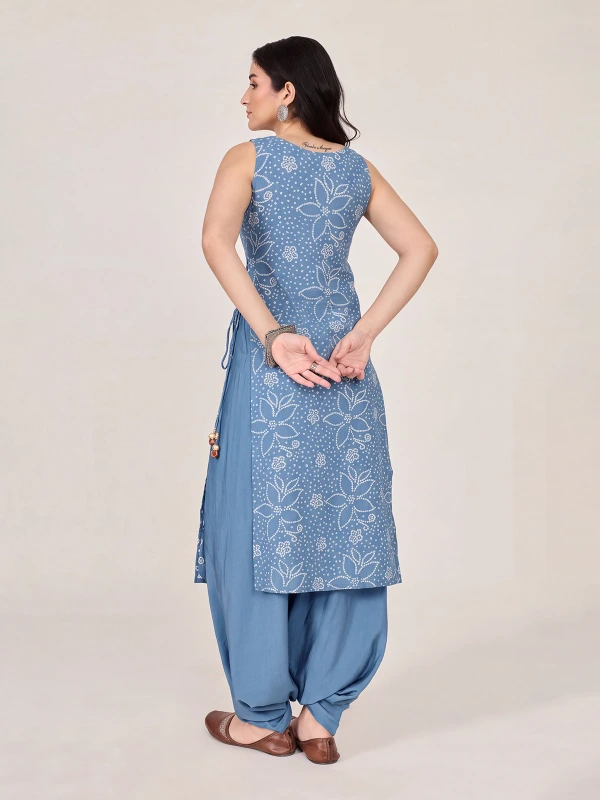 Blue Bandhani Printed Long Kurta 7