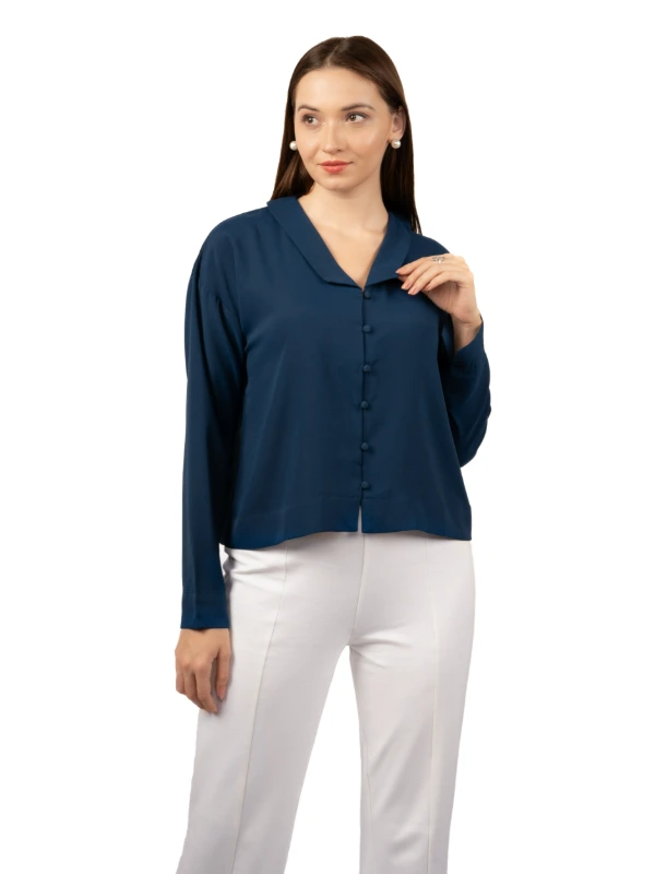 Blue Solid Formal Shirt For Women 4