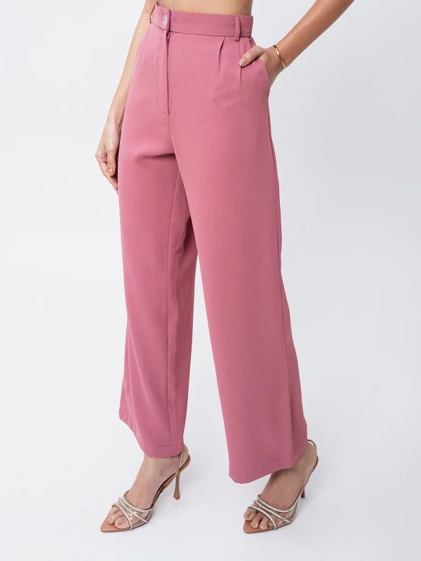 Pink High Waist Formal Trousers With Tapered Fit 4