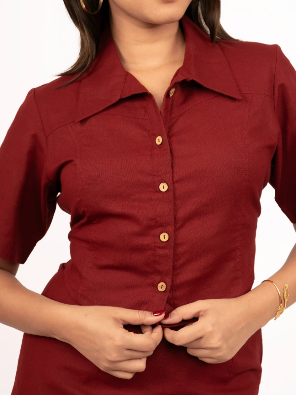 Maroon Skirt And Shirt Cotton Co-Ord Set 6