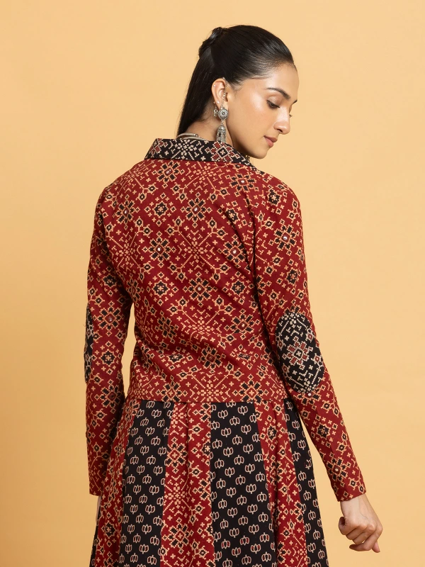 Multicolor Ajrakh Cropped Fusion Jacket 6