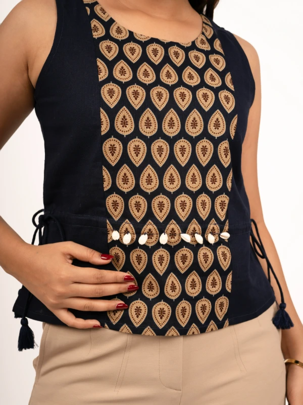 Blue Printed Cotton Sleeveless Top 6