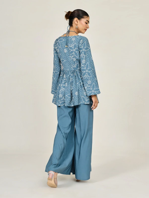 Blue Bandhani Printed Angrakha Top & Flared Palazzo Co-Ord Set 5