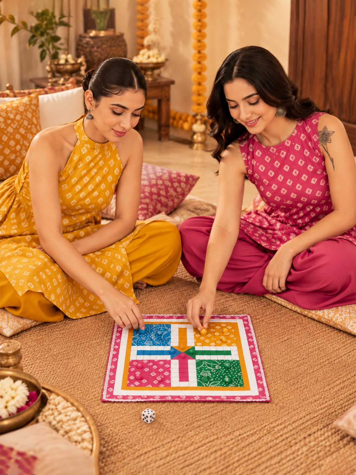 Multi-Colored Bandhani Printed Fabric Ludo Board Game thumbnail 3